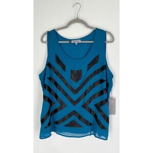 Jennifer Lopez Sequin Tank Top Blouse Aqua Blue Womens Size XL New Sleeveless